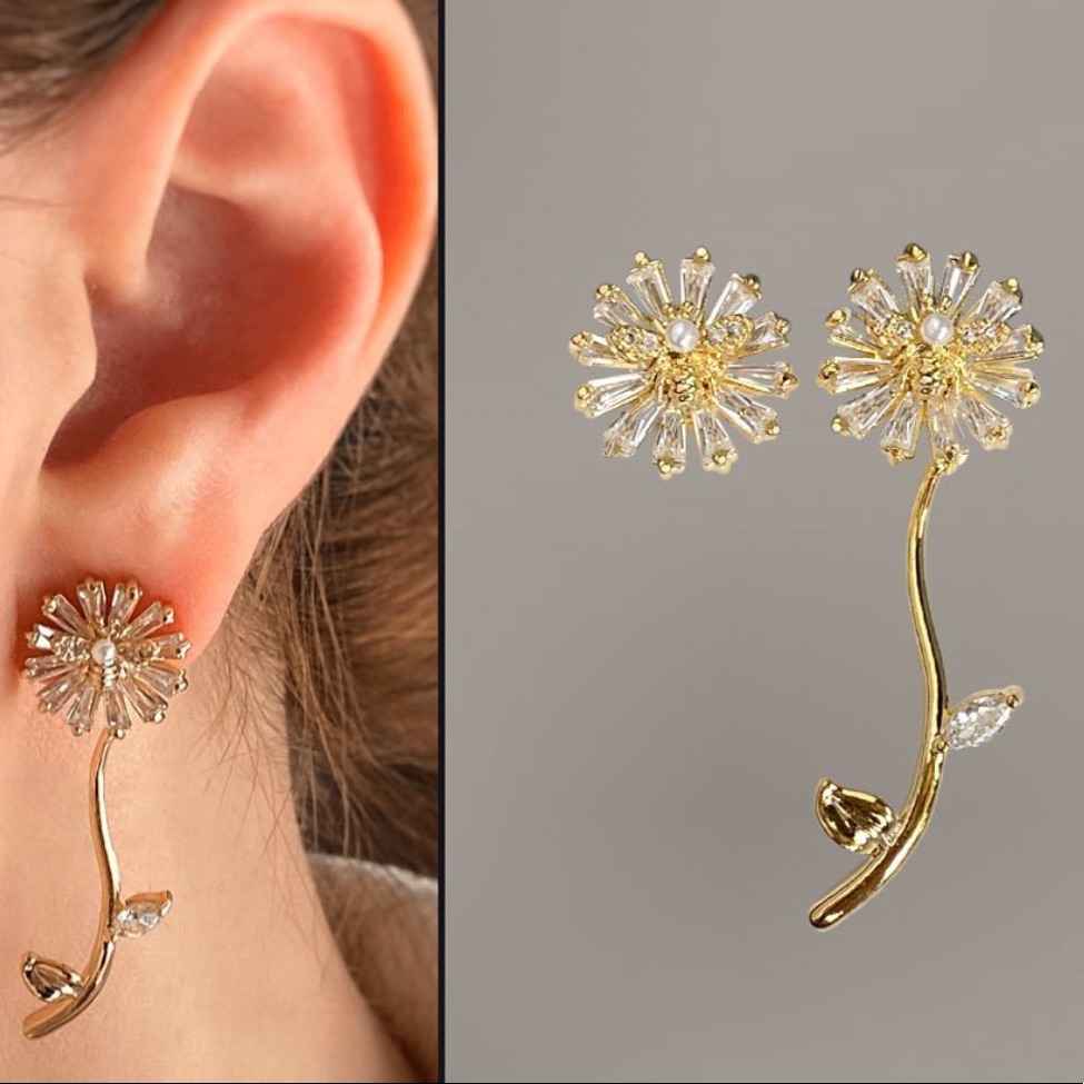 Dangle Earrings Baguette Flower Earrings In 925 Sterling Silver Gold Color 17$